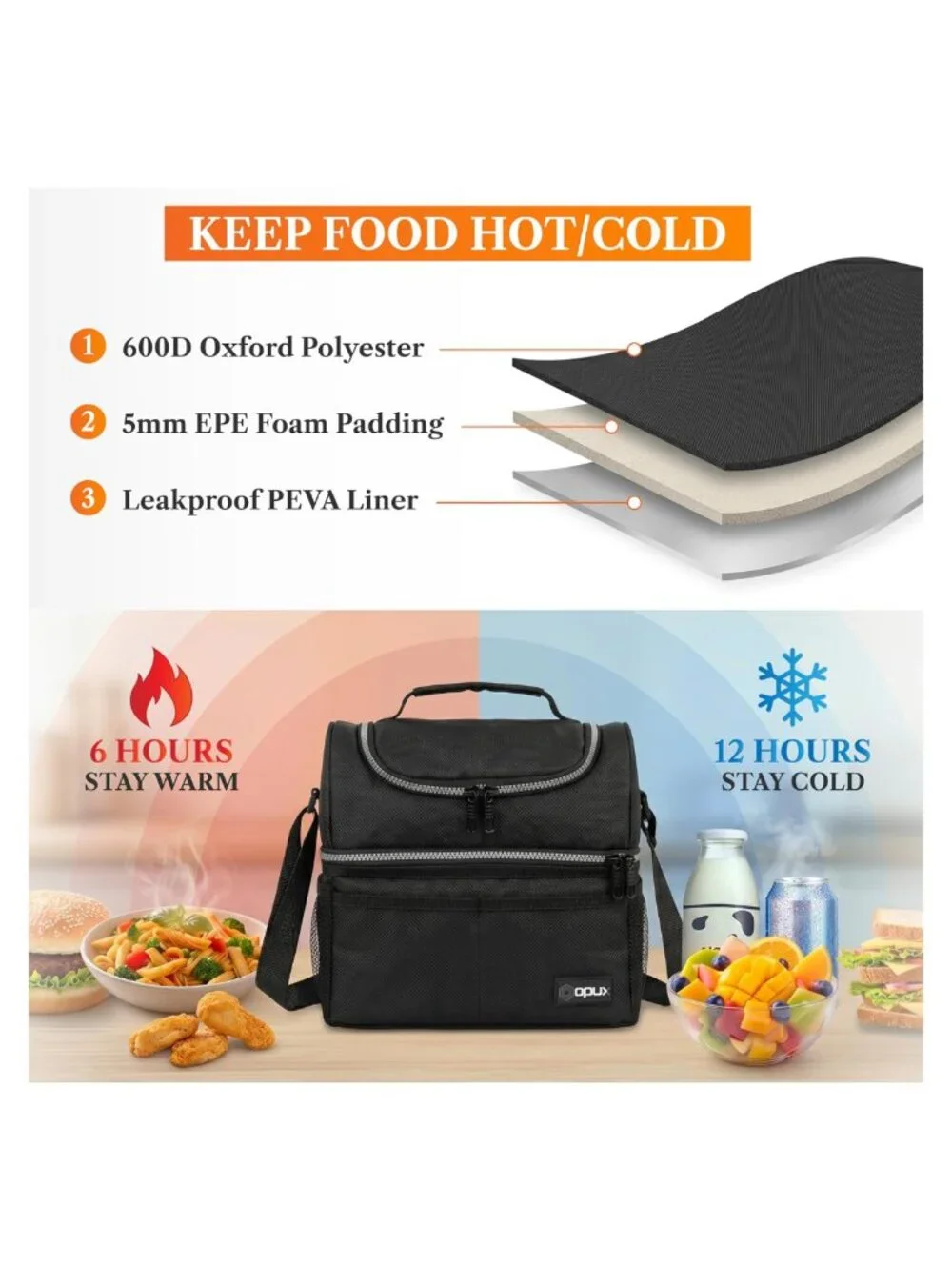 Insulated Lunch Bag Double Decker Leakproof 16 Can Capacity